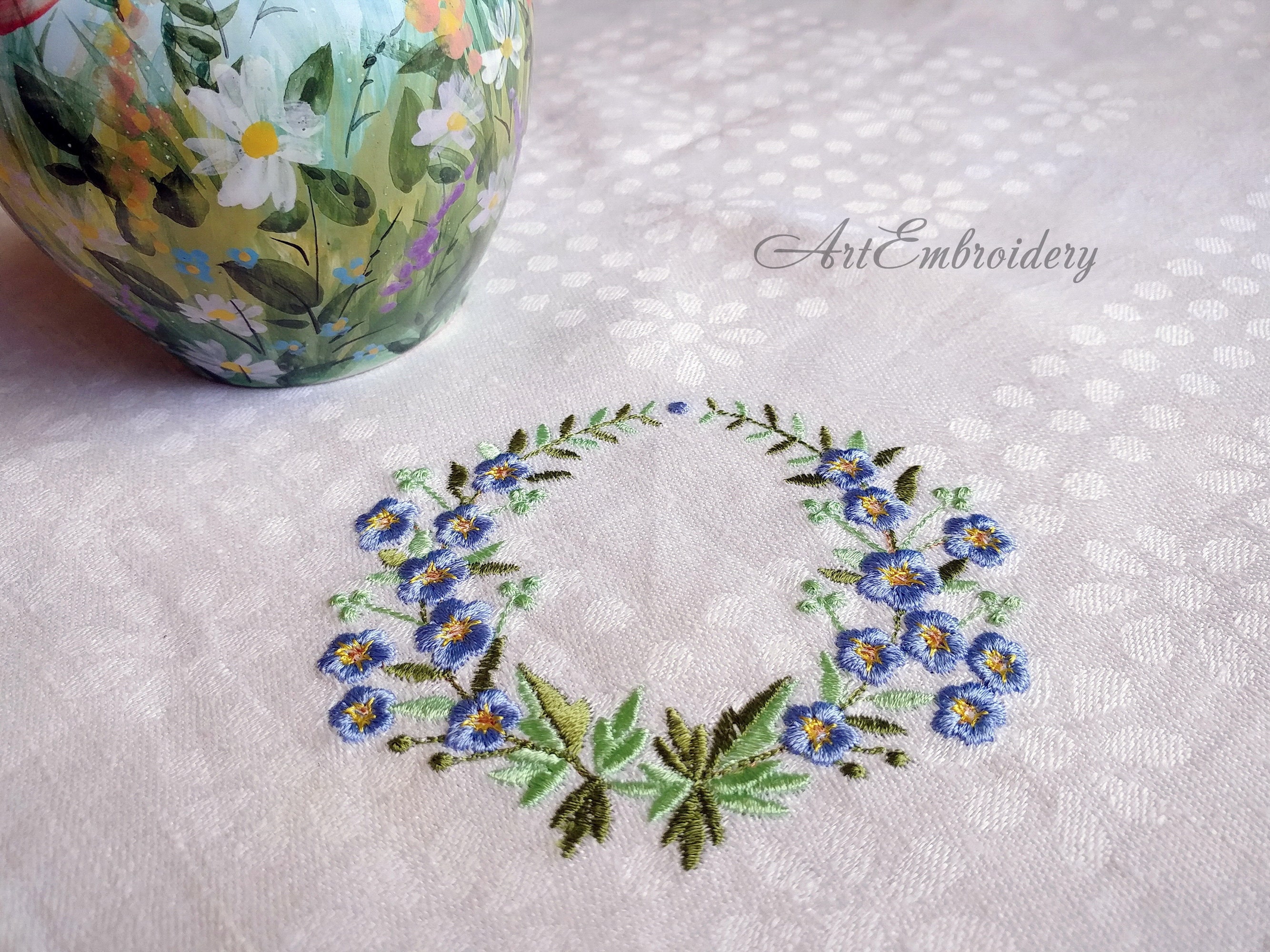 Forget-me-not Wreath Machine Embroidery Designs Set in Two