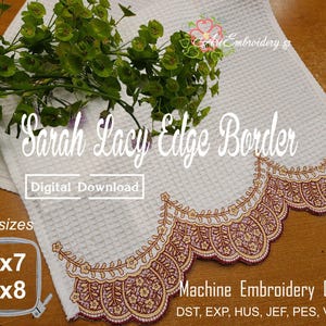 Sarah Lacy Edge Border- Machine Embroidery Design for continue stitching with selvedge in 2 sizes, suitable for 5x7 inch hoop