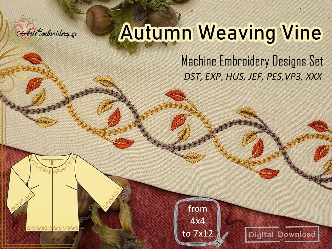 Autumn Vine Embroidery Border Designs: Machine Embroidery (4x4 to 7x12) -  Etsy, image size:1080x810