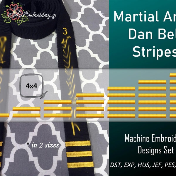 Martial Arts Dan Belt Stripes - Motifs de broderie machine Set en 2 tailles pour cerceau 4x4".