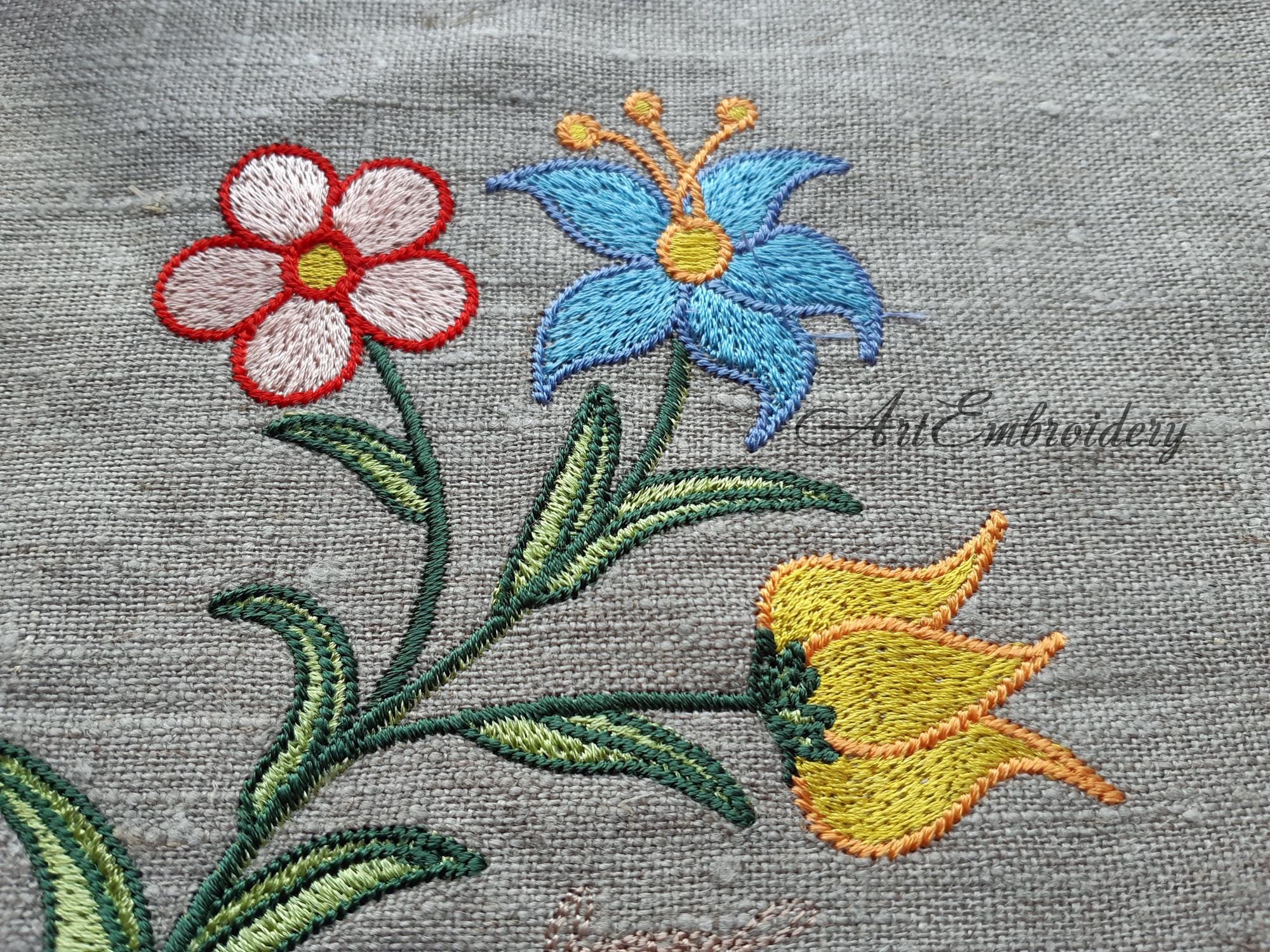 Whimsical Floral Machine Embroidery Designs Set Mixed Sizes