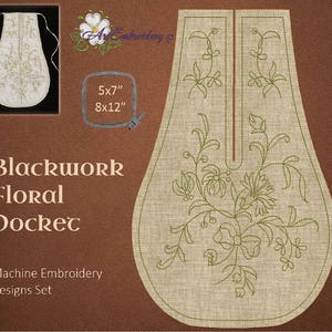 Blackwork Floral Pocket: 18th Century Stickmaschine (5x7, 8x12 Hoops)