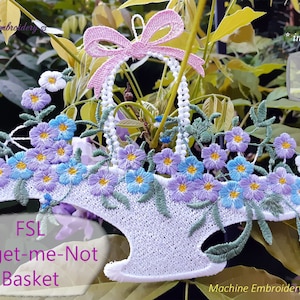 Panier héritage FSL myosotis broderie machine motif dentelle autoportant en trois tailles