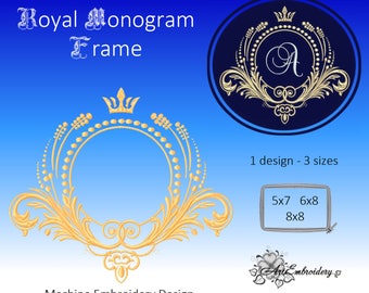 Royal Monogram Frame - Machine Embroidery Design in three sizes for hoops 5x7&quot;,  6x8&quot; and 8x8&quot; and with Background - for hoop 6x8&quot; and 8x8&quot;