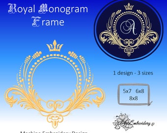 Royal Monogram Frame - Machine Embroidery Design in three sizes for hoops 5x7",  6x8" and 8x8" and with Background - for hoop 6x8" and 8x8"