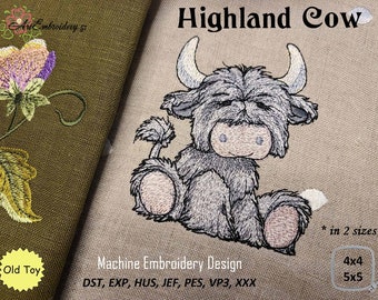 Highland Cow Toy - Cartoon Machine Embroidery Design (4x4 and 5x5)