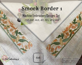Smock Border 1 - Historical Renaissance Era Machine Embroidery Border Design for hoop 6x8"