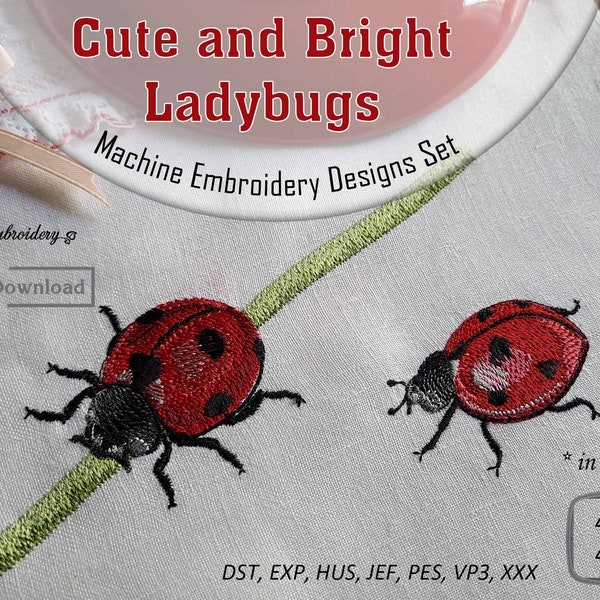 Coccinelles mignonnes et lumineuses - Conceptions d’insectes de broderie machine définies en 3 tailles pour cerceau 4x4 » et 4x5 »