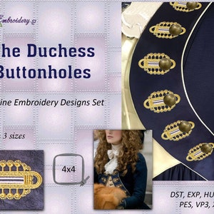 Boutonnières de la duchesse - motif de broderie machine en 3 tailles pour cerceau 4 x 4&quot;
