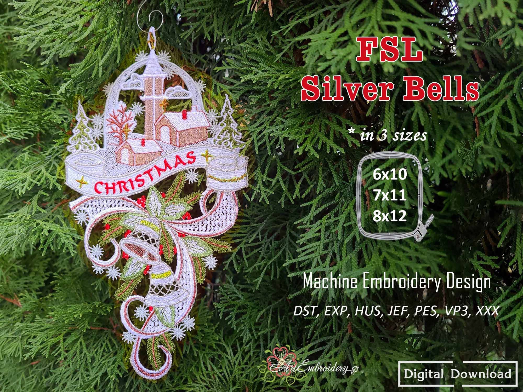 FSL Silver Bells Machine Embroidery Design: Christmas Lace