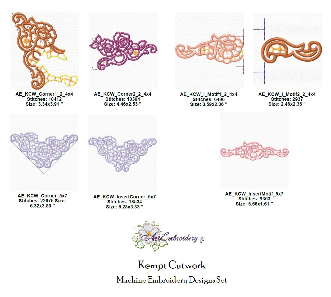 Stephanie カットワークフラット3 Kempt カットワーク ミシン刺繍 すっきりとした花柄のデザイン