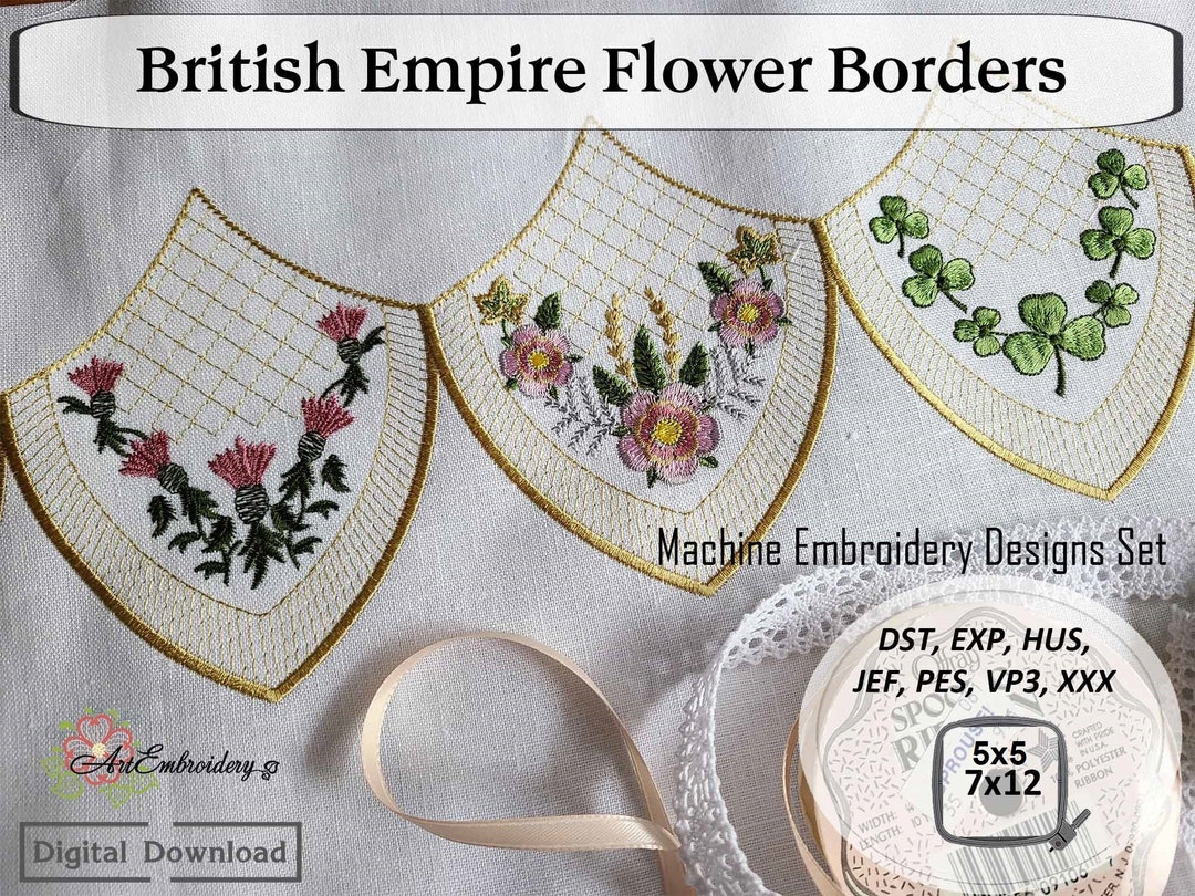 British Empire Blumen Bordüren Maschinenstickerei Ornament - Etsy.de