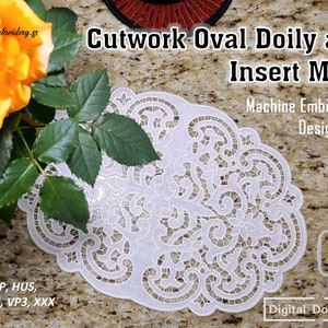 Cutwork Oval Doily and Insert Motif - Machine  Embroidery Designs Set in Richelieu lace technique from hoop 8x12" and up