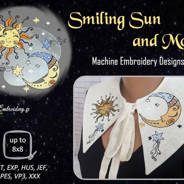 Smiling Sun and Moon - Machine Embroidery Designs Set for hoop from 4x4" to 8x8"
