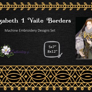 Elizabeth 1 Veil Borders - Machine Embroidery Designs Set for Tulle for hoop 5x7"and  8x12"