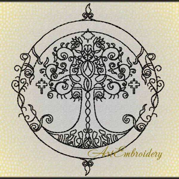 Celtic Tree - Machine Embroidery Redwork Design for  hoop 5x7"