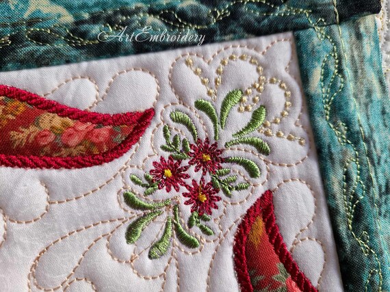 Floral Field Applique Quilt (block 9) - Machine Embroidery