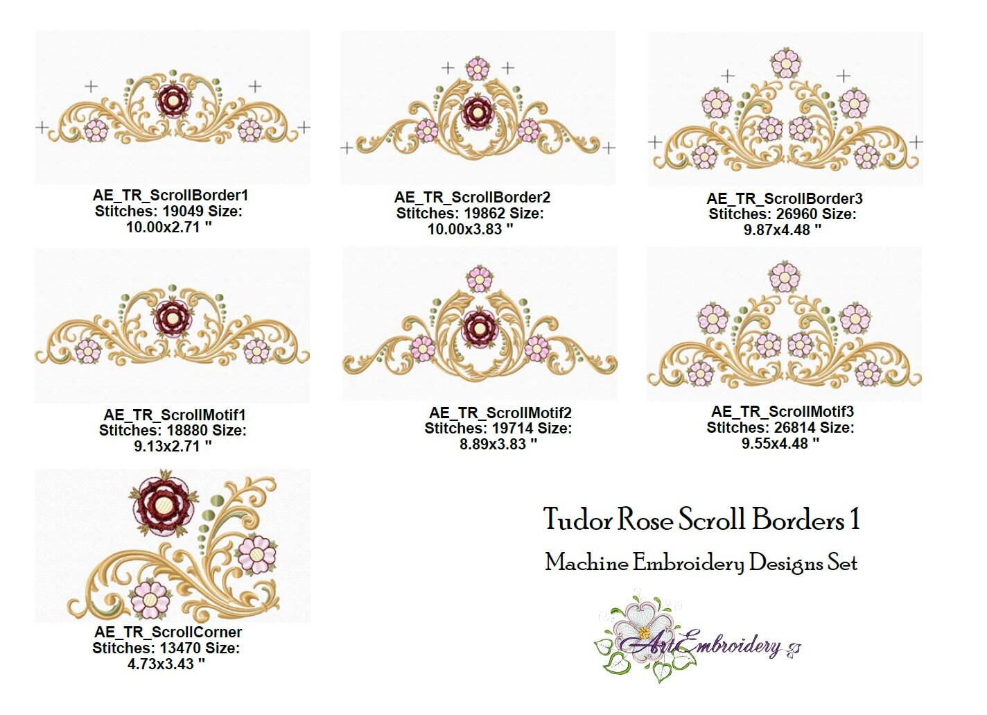 Tudor Rose Free Machine Embroidery Design - 5 sizes