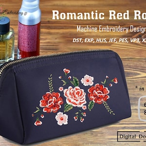 Red Roses Machine Embroidery Design: Romantic Floral (Digital Download)
