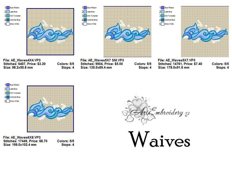Waves Machine Embroidery Designs in Four Sizes for Hoop Etsy Canada