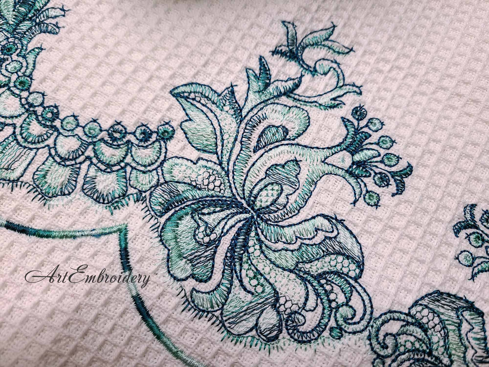 Turquoise Light Motifs Machine Embroidery Designs Set From Hoop