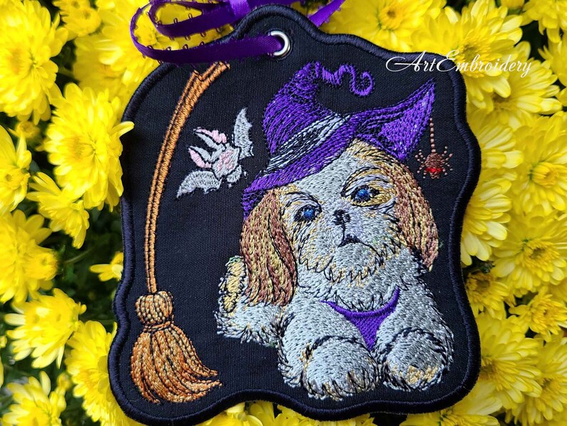 Shih Tzu Witch Machine Embroidery Design: Halloween Dog (4x4 & 5x5 ...
