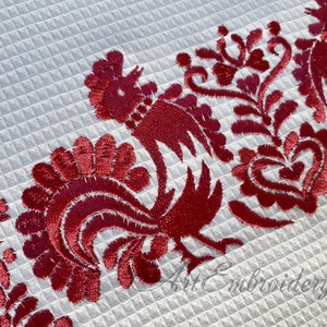 Czech Modrotisk Folk Set 3 Machine Embroidery Roosters and Flowers Designs for mixed sizes up to hoop to 8x12 image 5