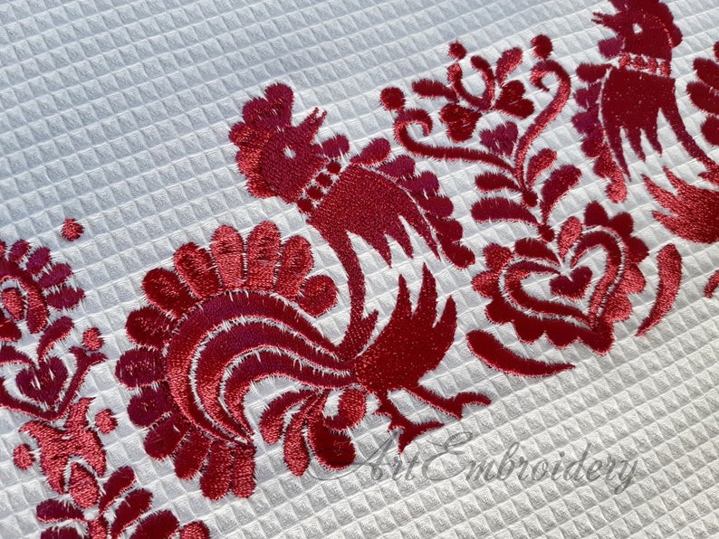 Czech Modrotisk Folk Set 3 Machine Embroidery Roosters and Flowers Designs for mixed sizes up to hoop to 8x12 image 5