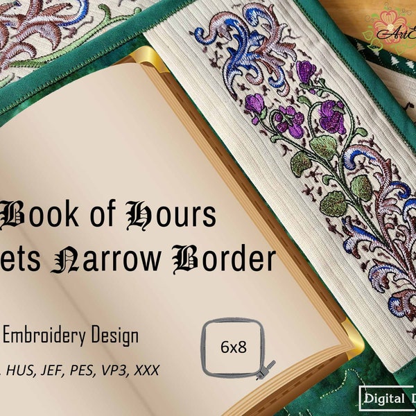 Violets Scroll Embroidery Design: Medieval Border (6x8" Hoop) (Digital File)