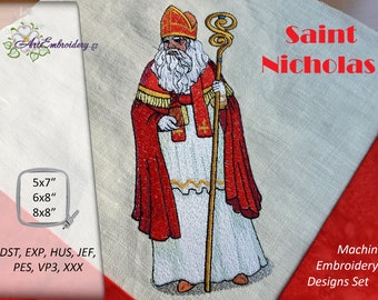 Saint-Nicolas - lot de 3 tailles de broderie Machine du motif Saint-Nicolas pour cerceau 5 x 7", 6 x 8" et sous-verre ITH pour cerceau 8 x 8"
