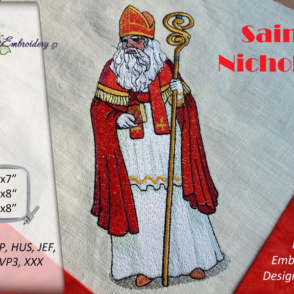 Saint Nicholas - Machine Embroidery Set of St.Nicholas Design in 3 sizes for hoop 5x7", 6x8" and ITH Coaster for hoop 8x8"