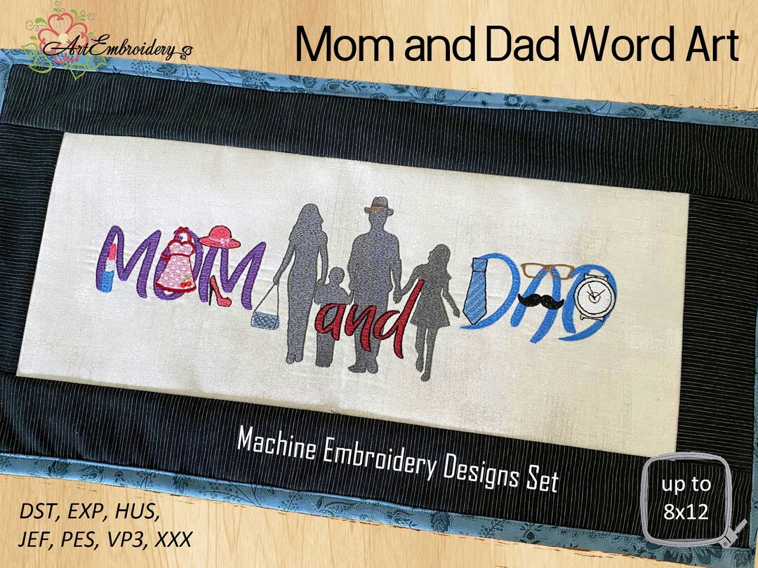 Mom and Dad Word Art Set Machine Embroidery Designs Set for - Etsy