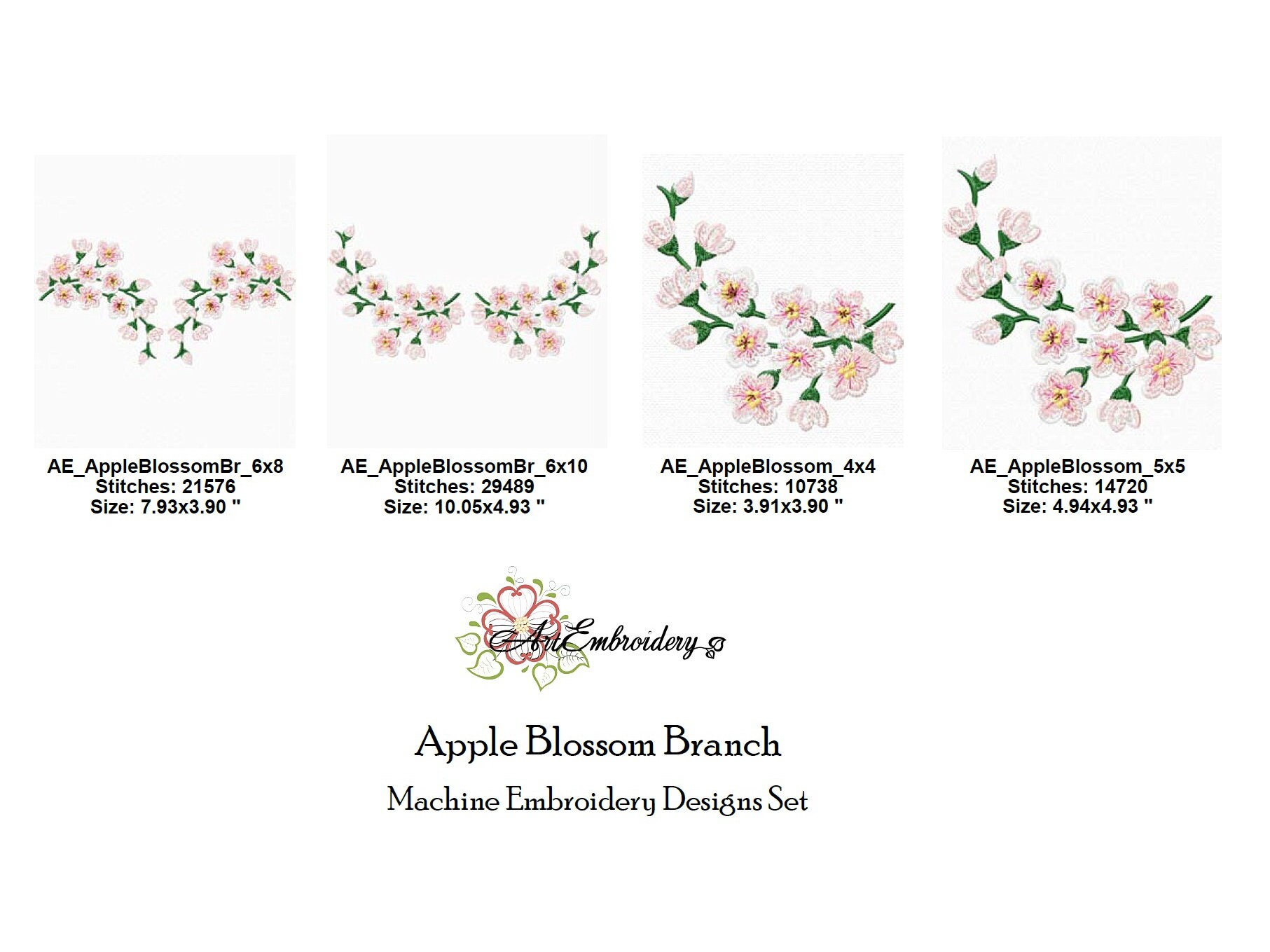 Apple Blossom Branch Machine Embroidery Design in 2 Sizes | Etsy