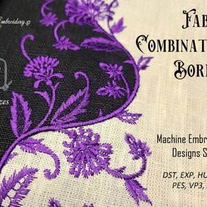 Floral Border Machine Embroidery Design: Fabric Combination (5x7 to 8x12&quot; Hoops)