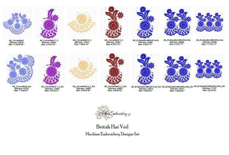 Puede incluir: Un conjunto de 12 dise&ntilde;os de bordado a m&aacute;quina que presentan motivos florales en azul, morado, crema y rojo. Los dise&ntilde;os incluyen motivos de esquina y motivos de borde sin fin. Los dise&ntilde;os son perfectos para agregar un toque de elegancia a cualquier proyecto.