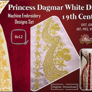 Princess Dagmar White Dress: 19th Century Embroidery Designs (8x12" Hoop) (Digital Download)