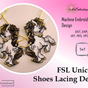 FSL Unicorn Shoe Lacing Decor: Machine Embroidery Design (5x7&quot; Hoop)