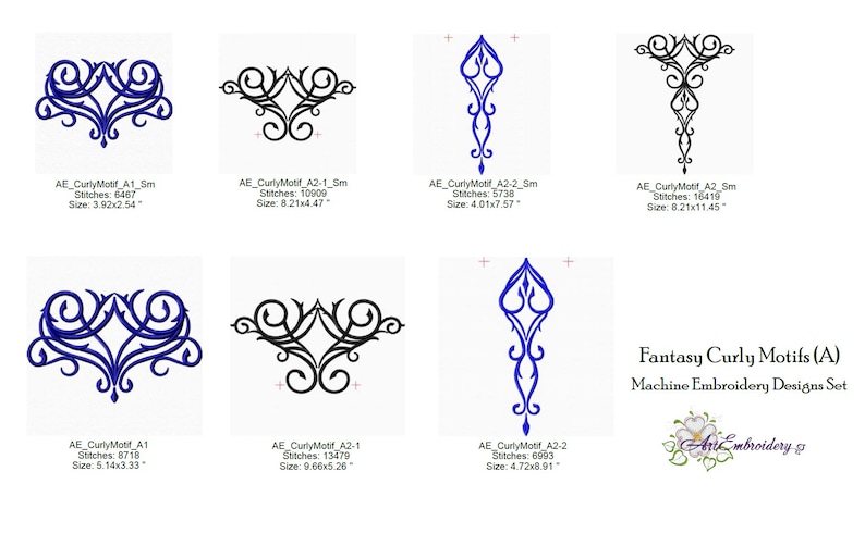 Fantasy Curly Motifs Machine Embroidery Designs Set in Two Versions of Filling for Clothes Embellishment and Other Purposes for Hoop 6x10
