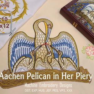 Aachen Pelikan Pelikan i sin fromhet - maskinbroderi kristen design, ring 8x10, 10x12" (digitalt)