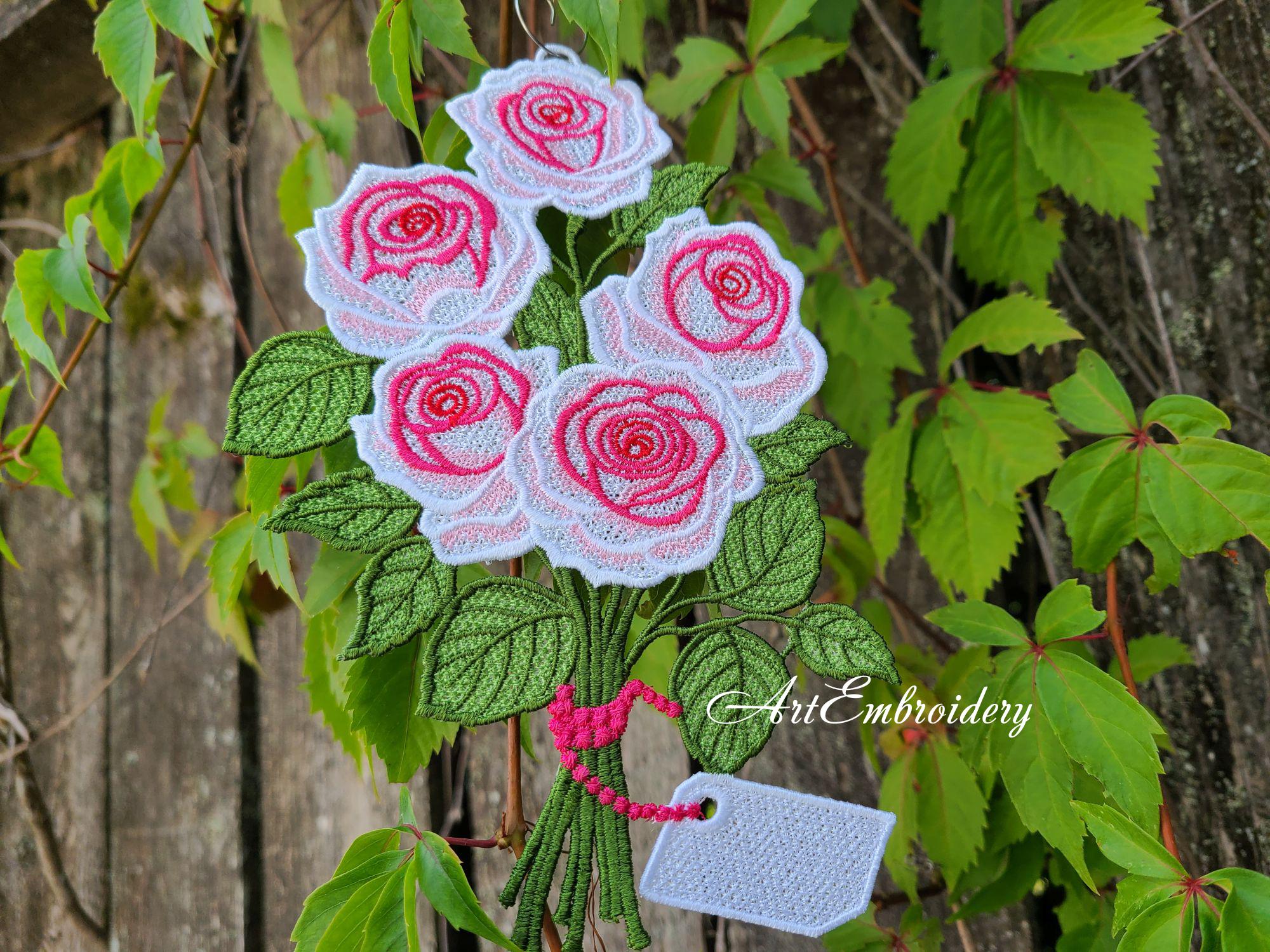 FSL Rose Bouquet Machine Embroidery Design: ITH Flower Lace (5x7, 6x8 ...