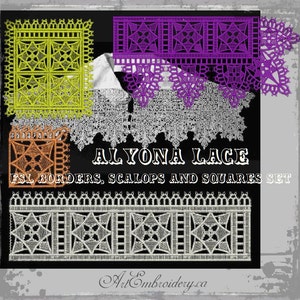 Alyona Borders et Scallops Lace - Ensemble de motifs de broderie FSL en dentelle autoportante de style élisabéthain