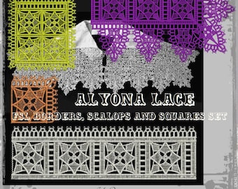 Alyona Borders ans Scallops Lace  - Elizabethan Style Freestanding Lace FSL Embroidery Designs Set