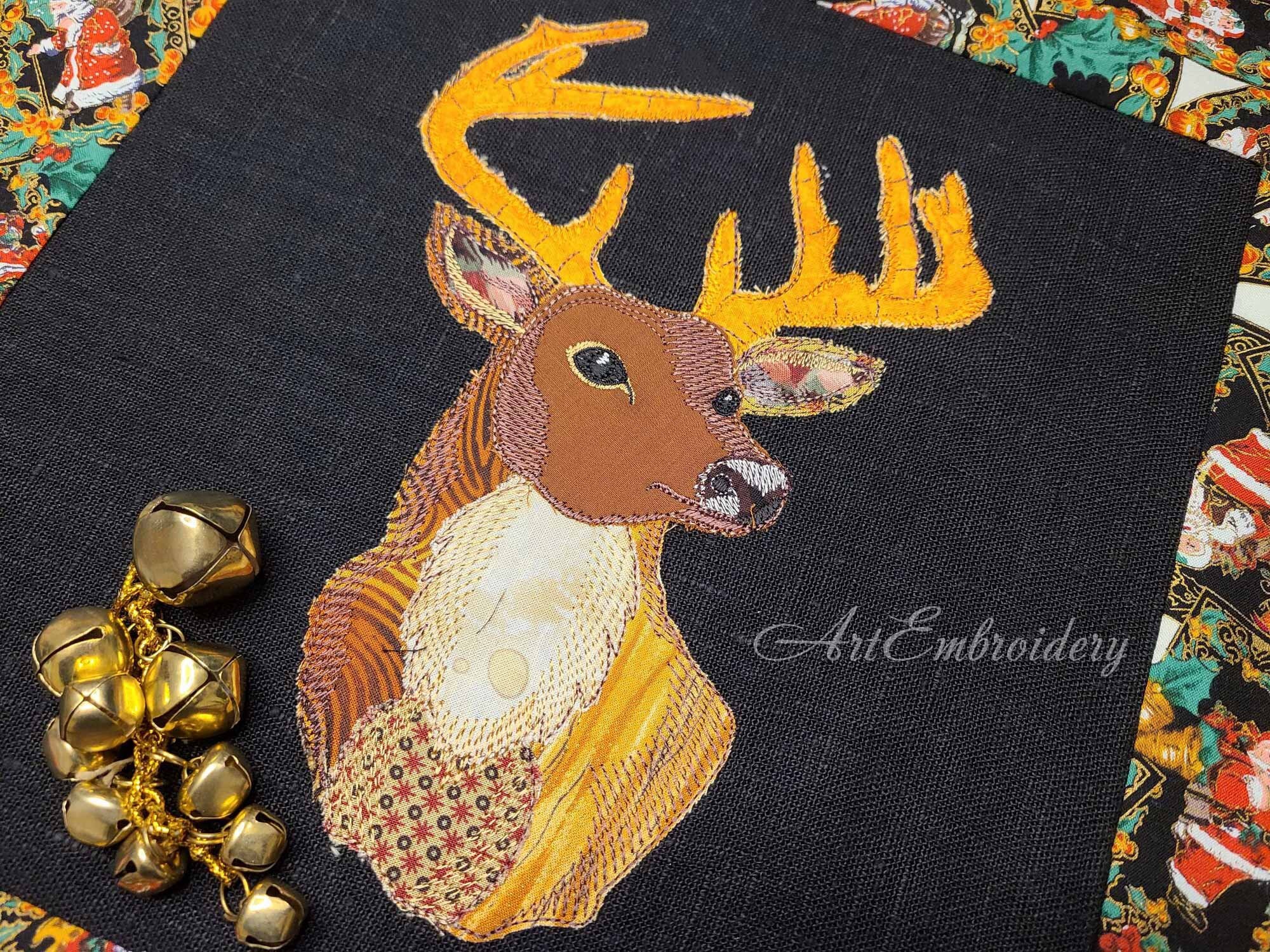 Deer Machine Embroidery Raw Edge Applique Design in 3 Sizes Etsy