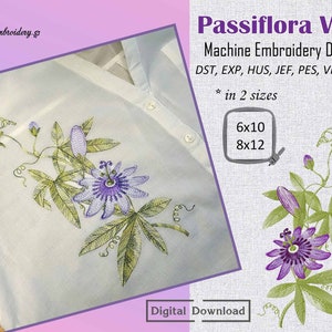 Passiflora Vine - Maschinenstickerei botanische Passionsblumen in 2 Größen für den Rahmen 15x26cm und 20x30cm