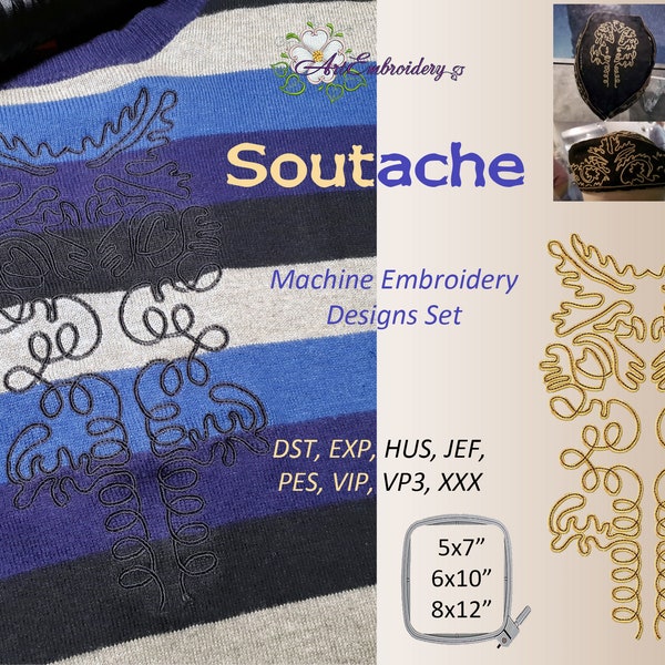 Soutache Motifs  Machine Embroidery Designs Set mixed sizes for hoop up to 8x12"