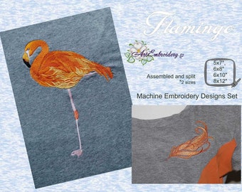 Zestaw wzorów do haftu maszynowego „Flamingo” w dwóch rozmiarach dla różnych tamborków