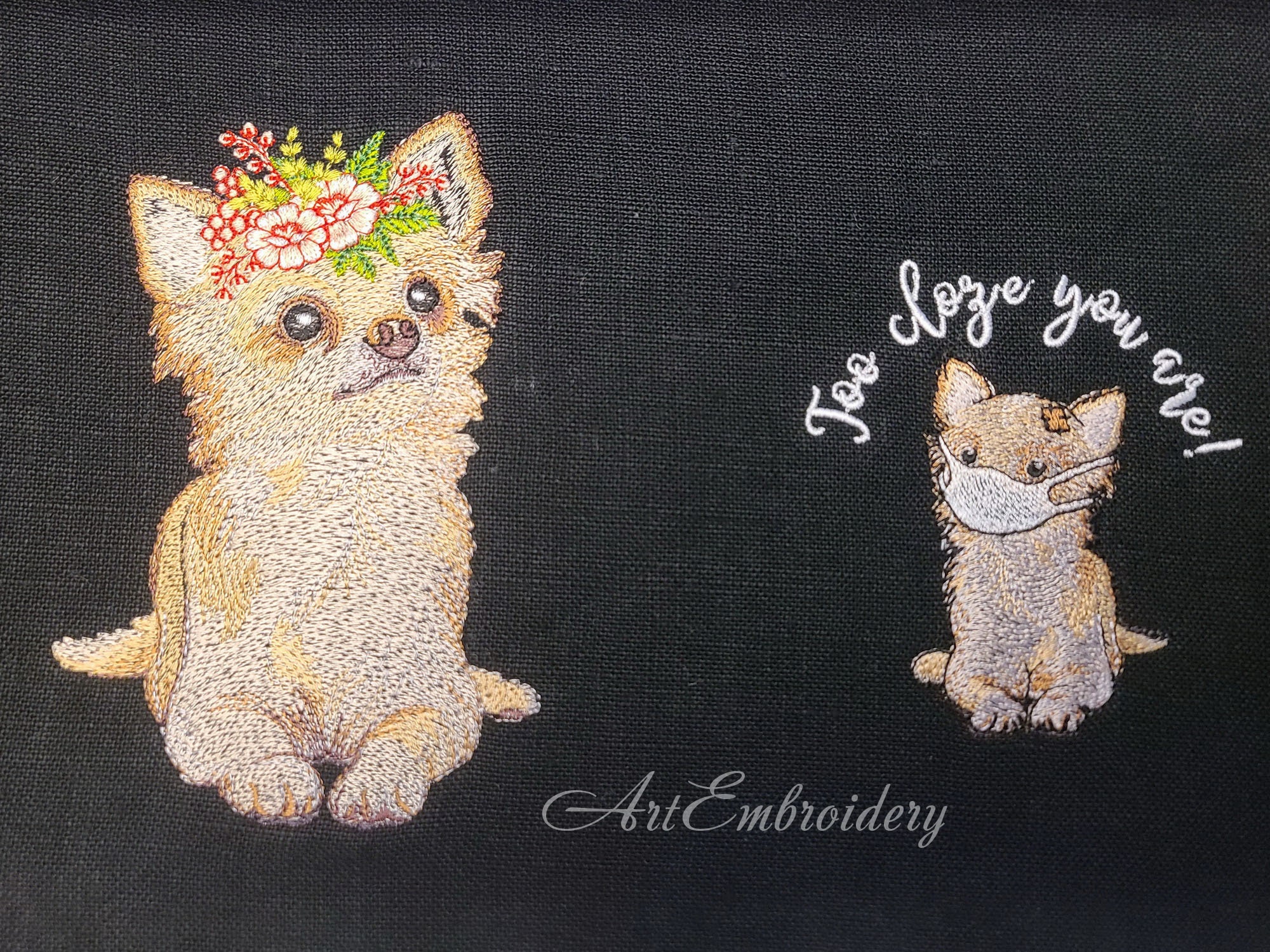 花とチワワ - 2 サイズの機械刺繍デザイン - Etsy 日本