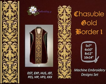Chasuble Gold Border 1 Machine Embroidery Designs Set 1 includes endless border design in two sizes with and without edge