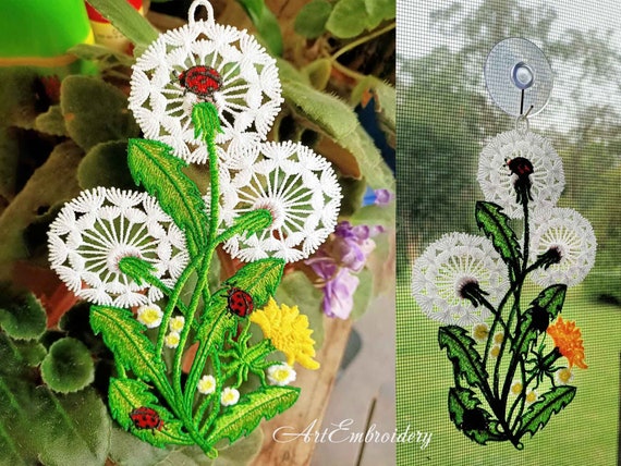 FSL Dandelion Ladybug Suncatcher: Machine Embroidery Lace