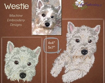 Westie, Dog Portrait - Machine Embroidery  Naturalistic Designs Set  for hoops 4x4" and 5x7"
